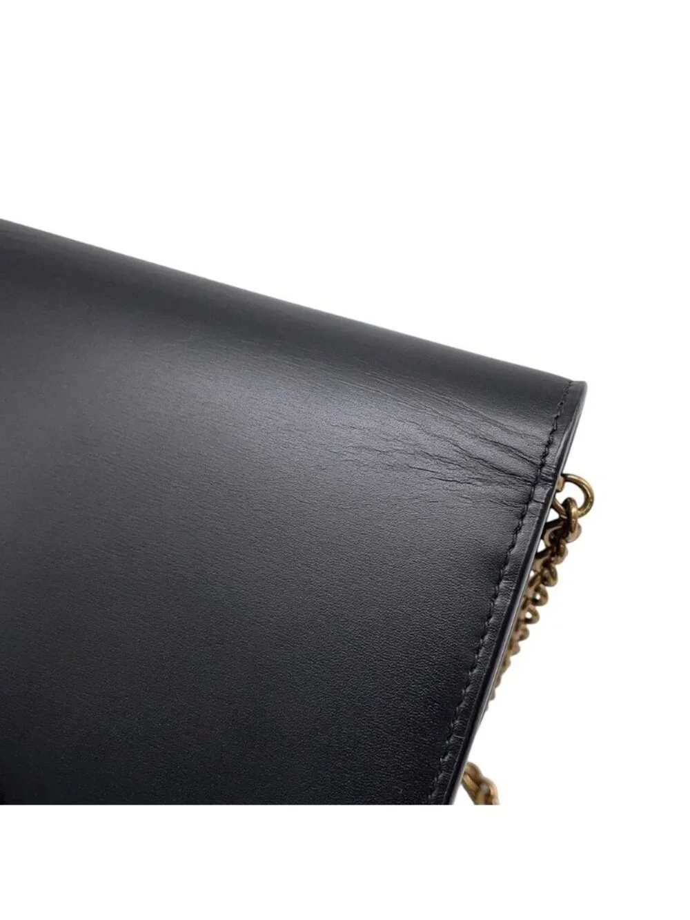 Saint Laurent Paris Chain Shoulder Wallet Maillon Calfskin Black